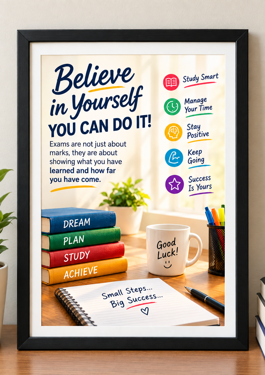 Motivational Study & Exam Photo Frame A4 | Believe in Yourself Inspirational Wall Art for Students