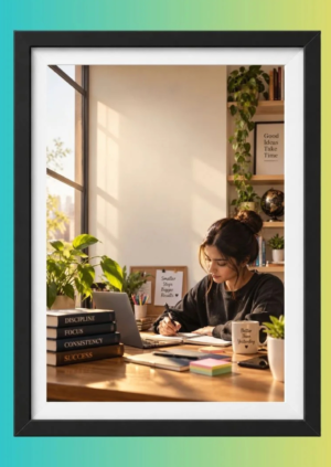 Focused-Student-Study-Motivational-Wall-Art-Frame Focused Student Study Motivational Wall Art Frame