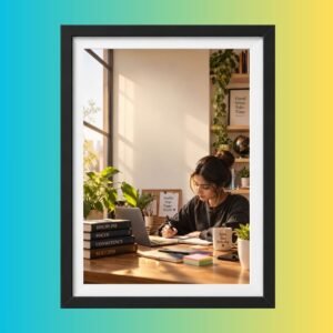 Focused Student Study Motivational Wall Art Frame
